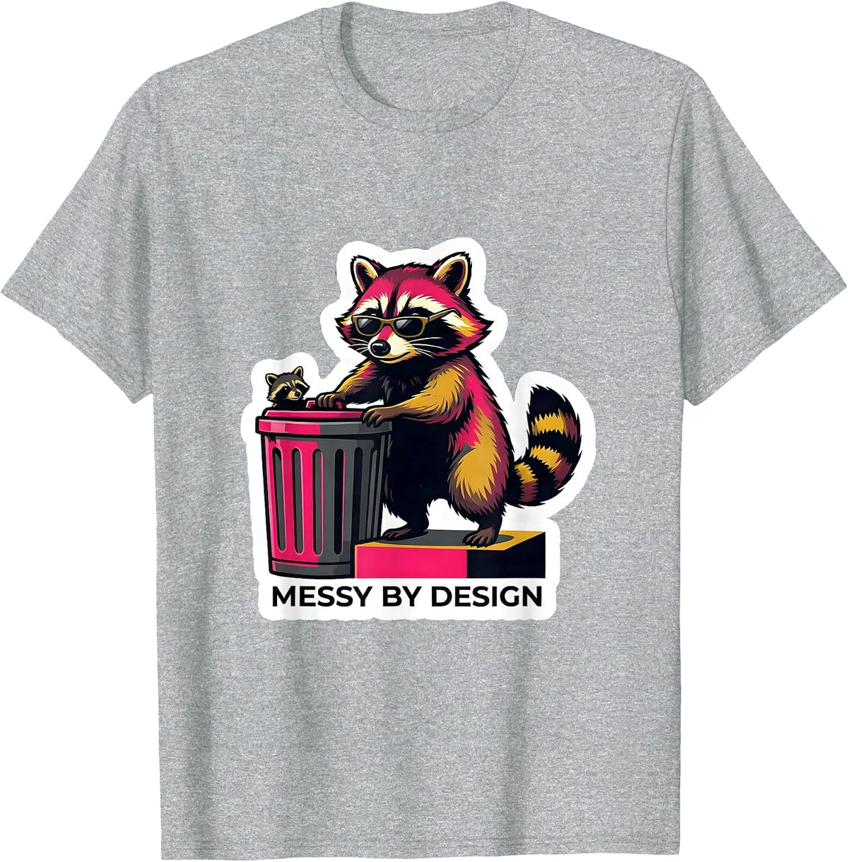 Men's Messy By Design Funny Raccoon Meme Bootleg Graphic T-Shirt - Heather Grey