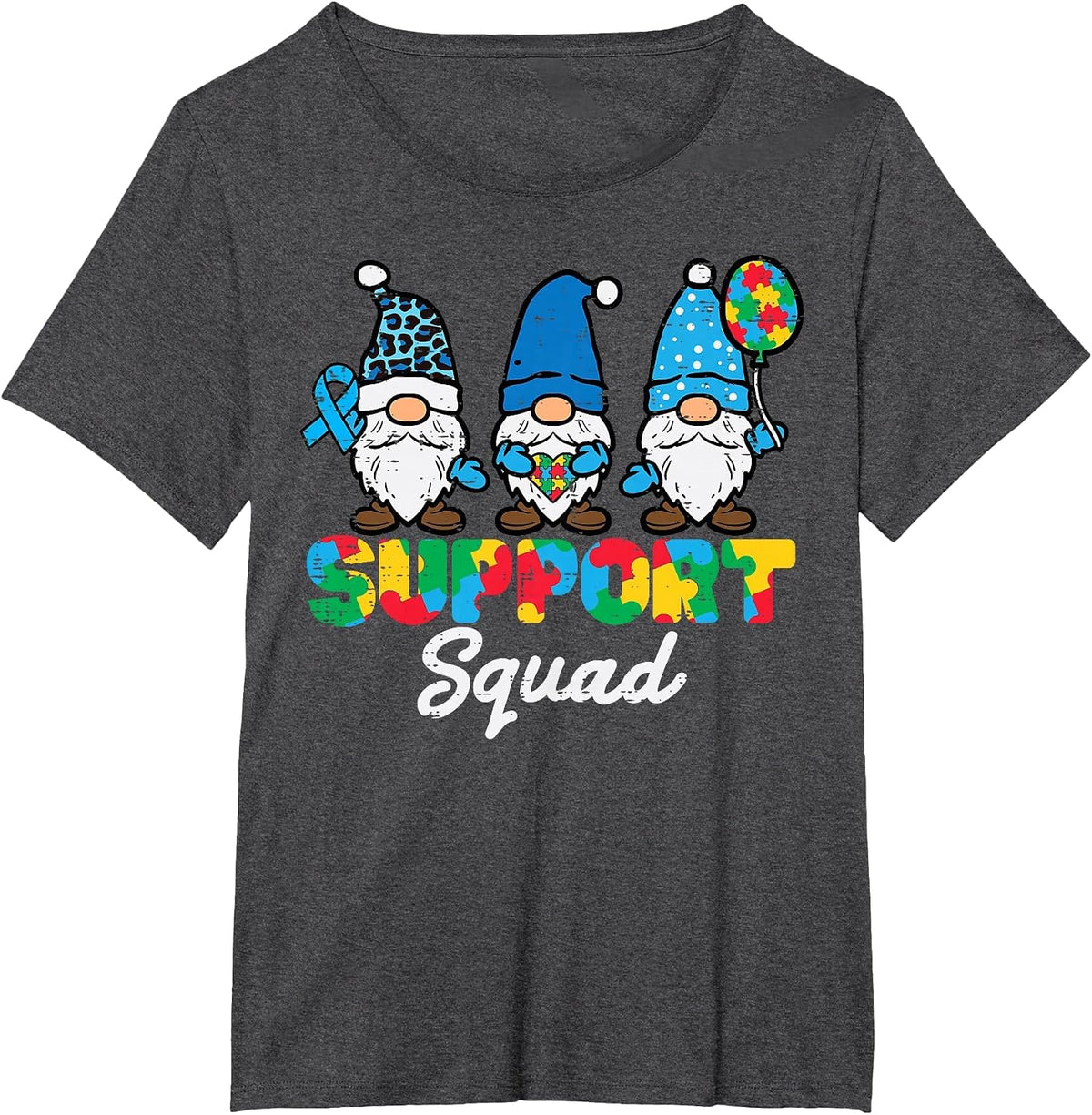Autism Support Squad Gnomes Awareness Matching Men Women Kid T-Shirt - Dark Heather Grey