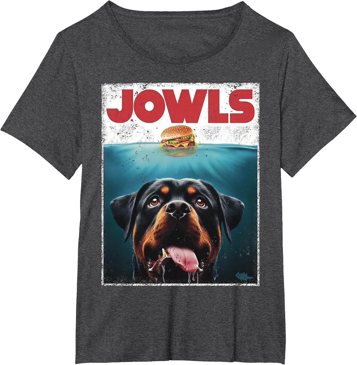 Funny Rottie Rottweiler Jowls Burger, Giant Tank Dog Mom Dad T-Shirt - Dark Heather Grey