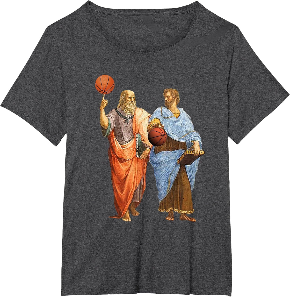 Aristotle and Plato with Basketballs - Philosophy Match T-Shirt - Dark Heather Grey