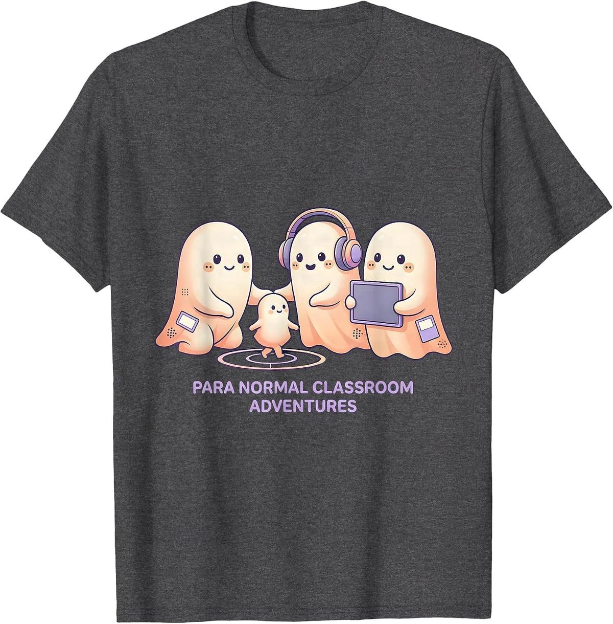 Para Normal Classroom Adventures Cute Kawaii Ghost T-Shirt - Dark Heather Grey