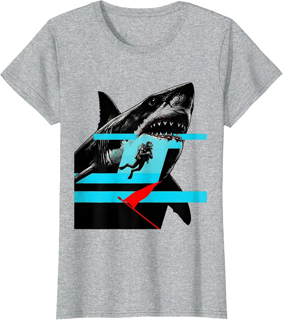 Shark Silhouette Tanked Diver Humor Scuba Diving Gift T-Shirt - Heather Grey