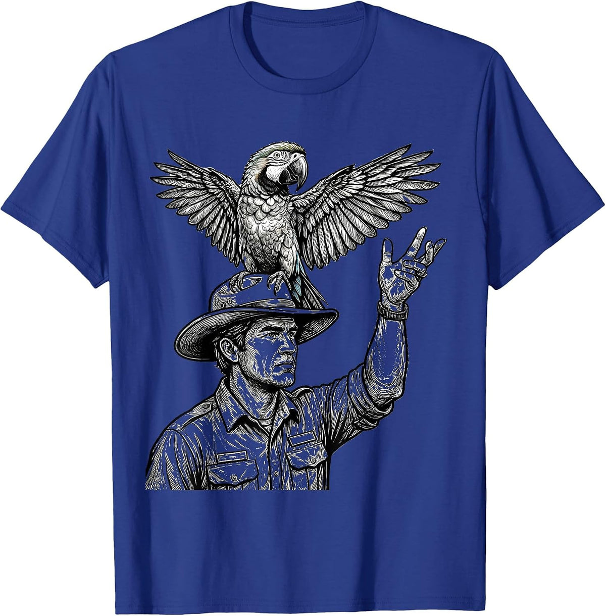 Men's Zoo Keeper Parrot Perch Illustration T-Shirt - Royal Blue
