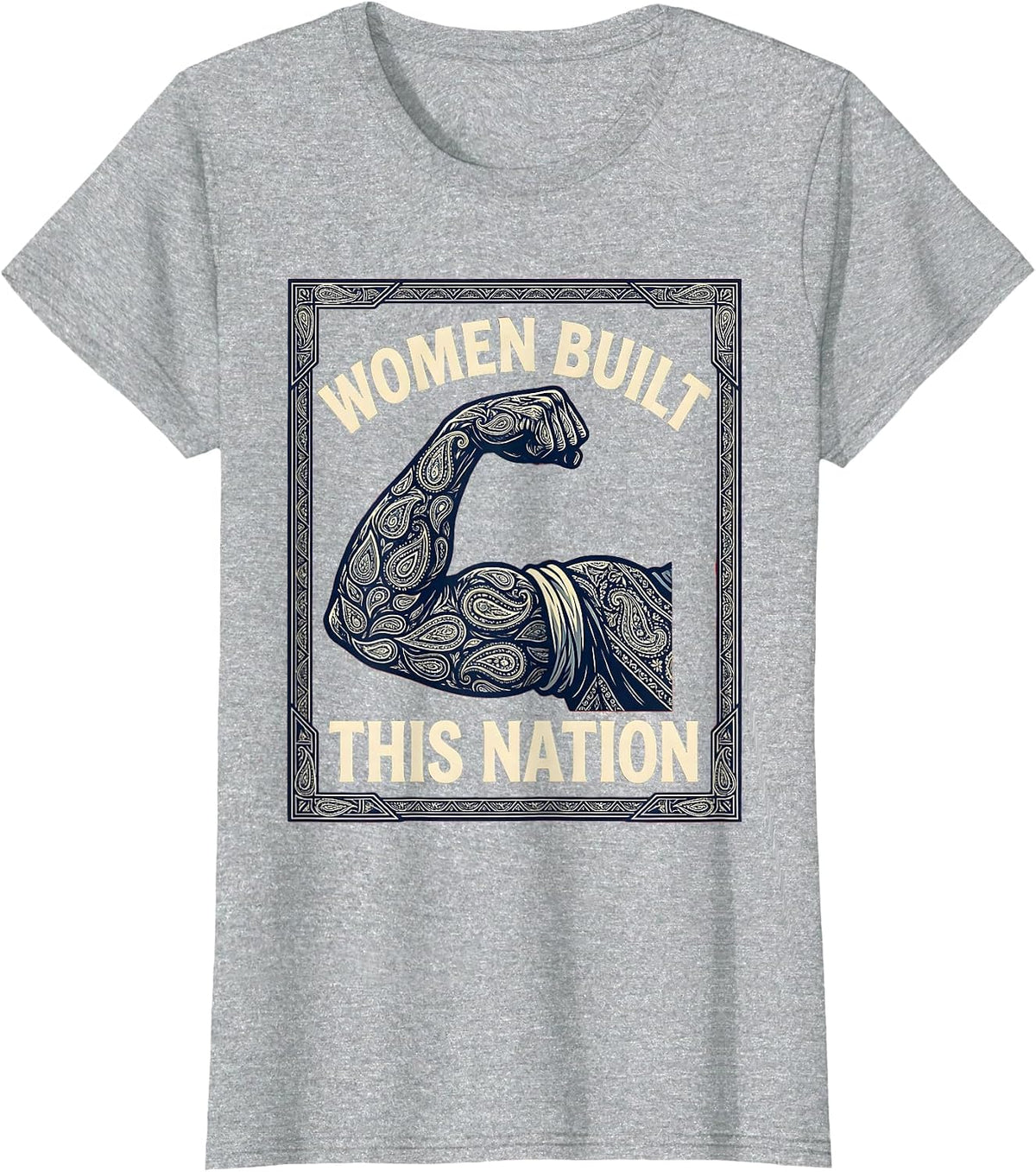 Women Built This Nation Rosie The Riveter Design T-Shirt - Heather Grey