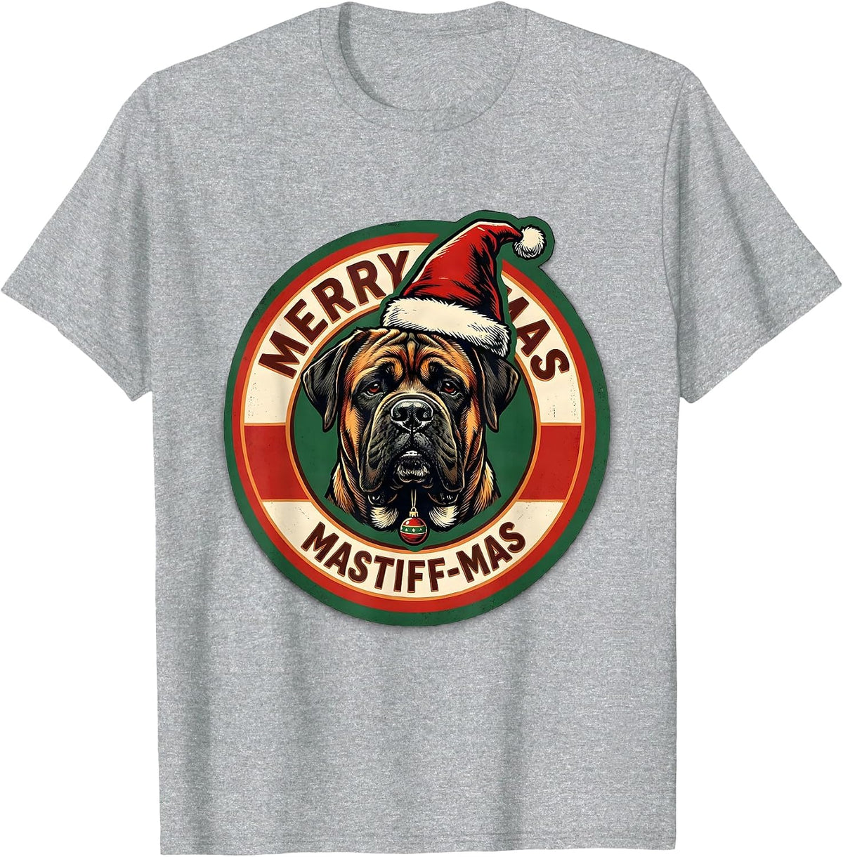 Men's Merry Mastiff-mas Funny Christmas Dog Breed Lights Novelty T-Shirt - Heather Grey
