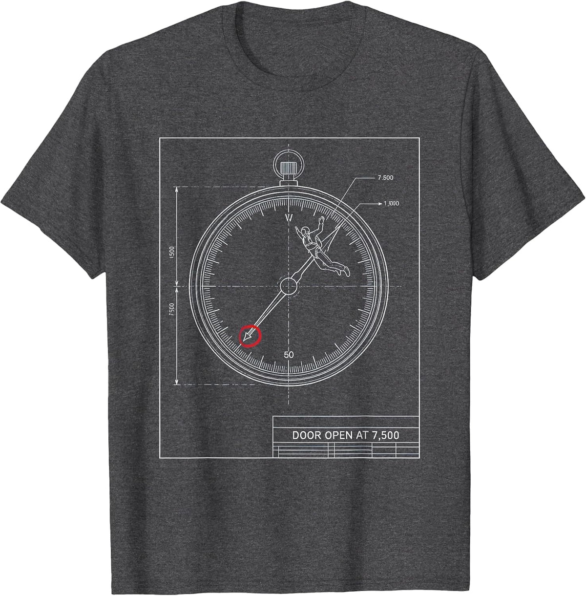 Door Open At 7,500 Funny Skydiving Adventure Humor T-Shirt - Dark Heather Grey