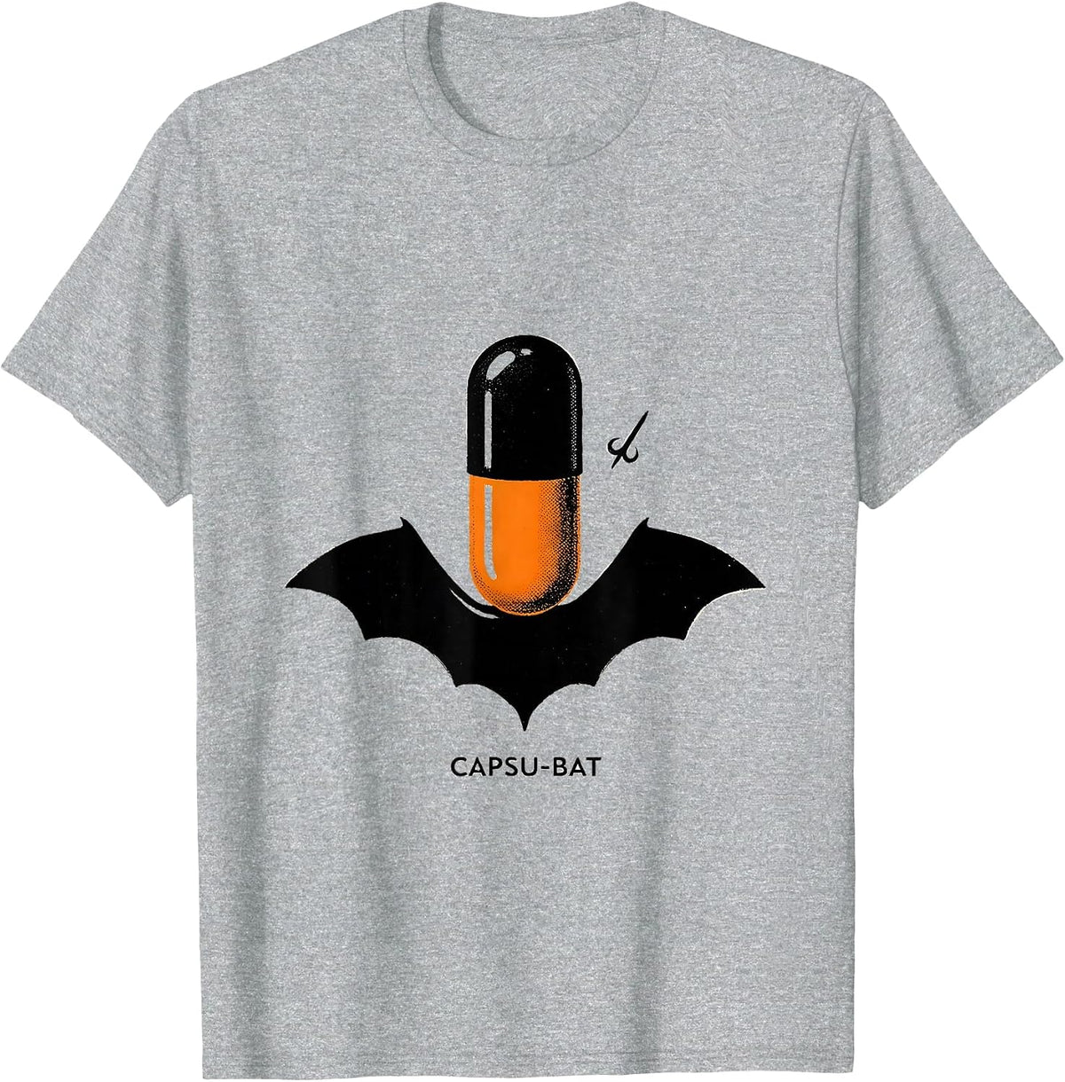 Men's Capsu-Bat Minimalist Pharmacy Halloween Pharmacist Tech Crew T-Shirt - Heather Grey