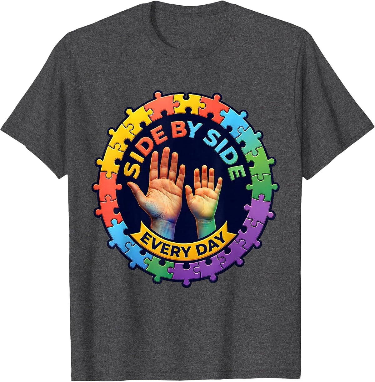 Side by Side Every Day Paraprofessional Design T-Shirt - Dark Heather Grey