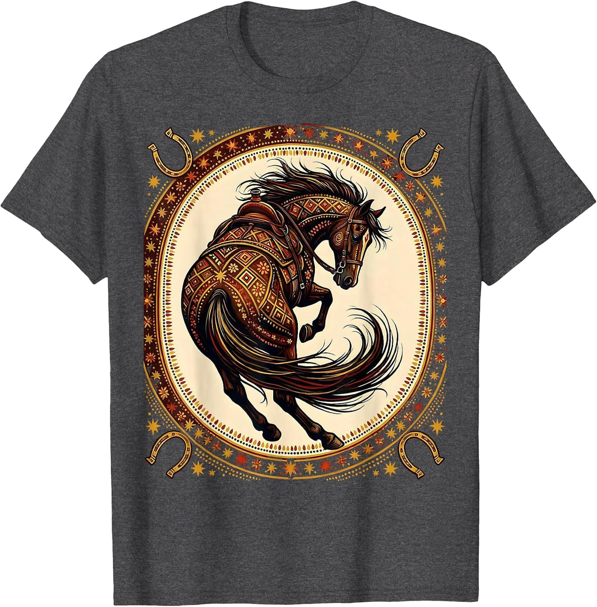 Barrel Racer Horse Leaning Hard Turn Rodeo T-Shirt - Dark Heather Grey