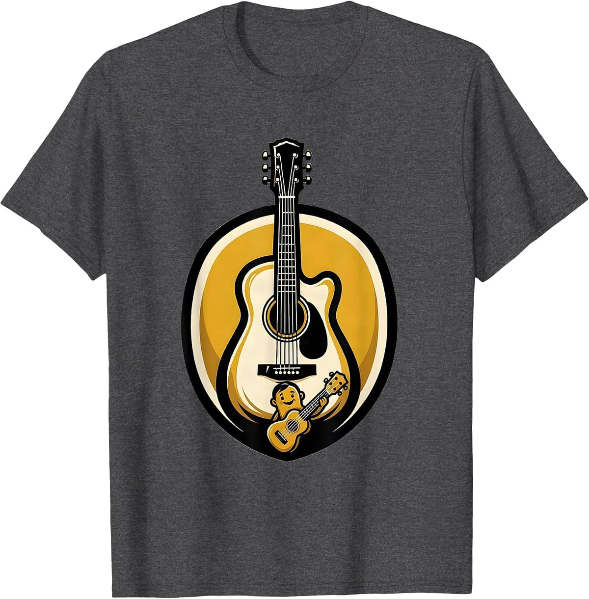 Men's Musician Dad Guitar Parent Child Humor Gift T-Shirt - Dark Heather Grey