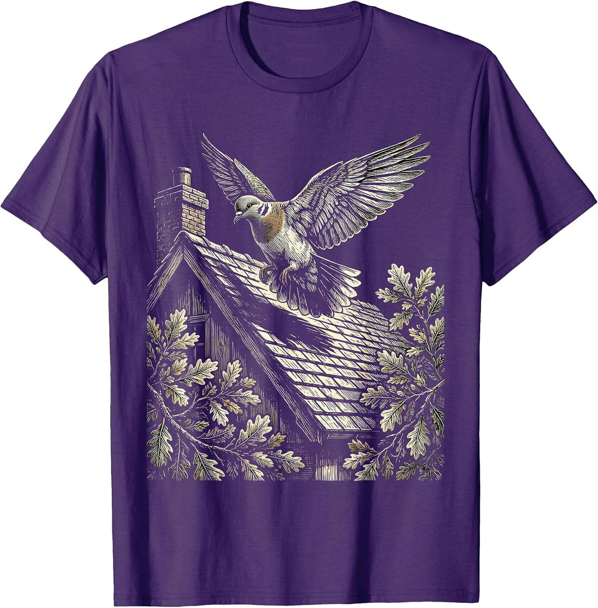 Altruismo House Dove Landing on Cottage Rooftop T-Shirt - Purple