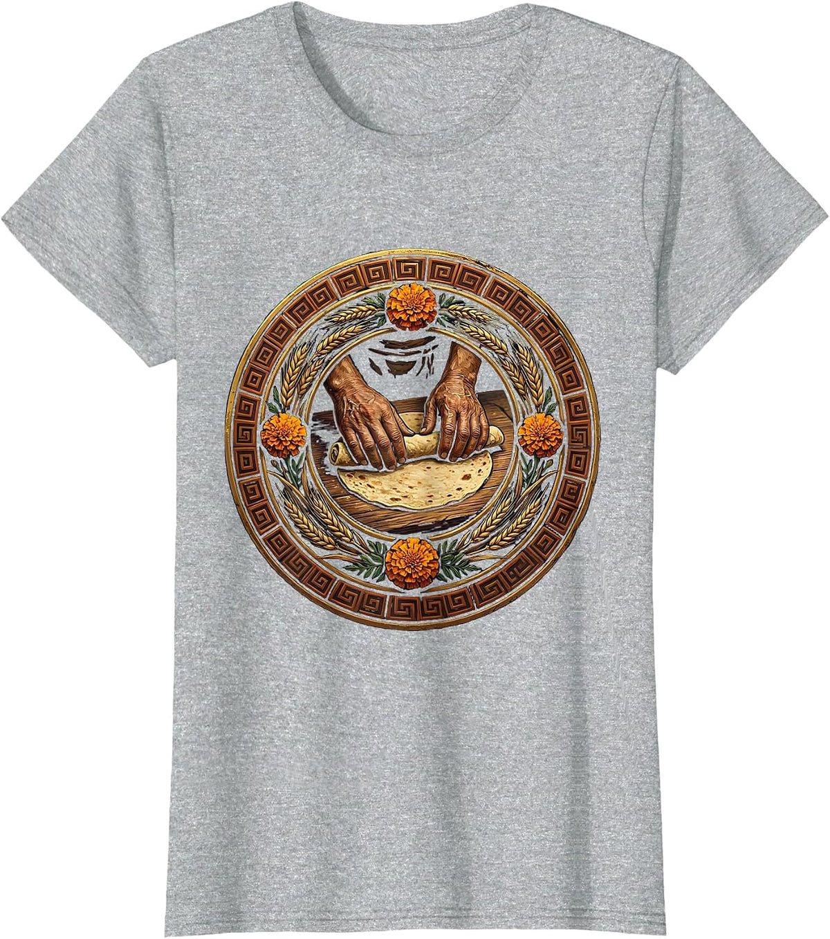 Abuela Tortilla Rolling Mexican Heritage Graphic T-Shirt - Heather Grey
