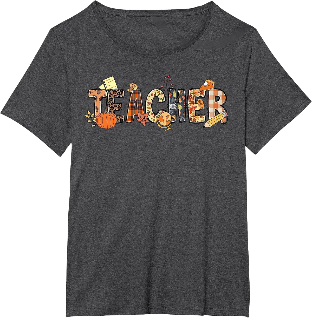 Teacher Thanksgiving Women Autumn Fall Halloween Pumpkin Tee T-Shirt - Dark Heather Grey
