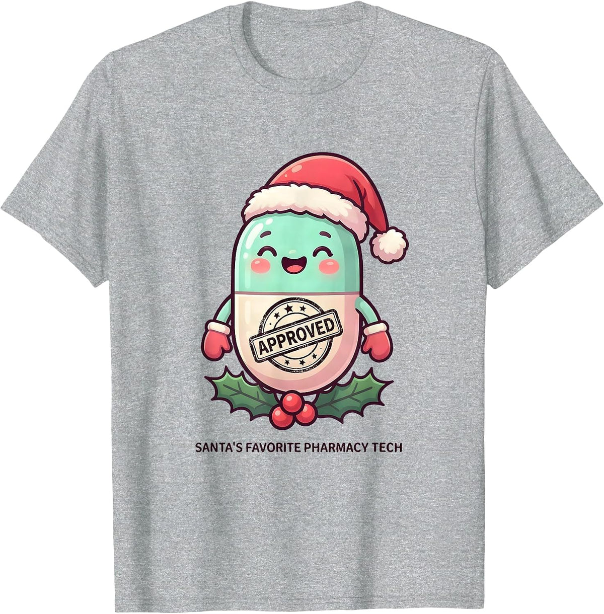 Men's Santa's Favorite Pharmacy Tech Cute Kawaii Christmas T-Shirt - Heather Grey