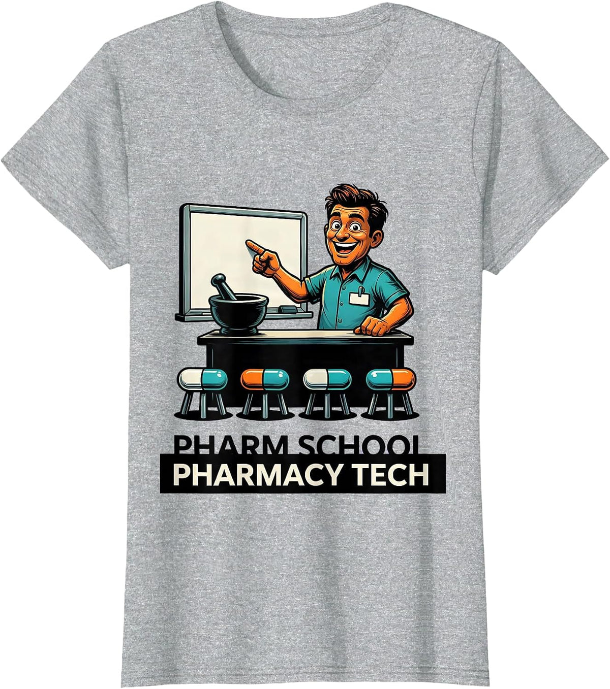 Women's Pharm School Pharmacy Tech Funny Pharmacy Technician Cartoon T-Shirt - Heather Grey