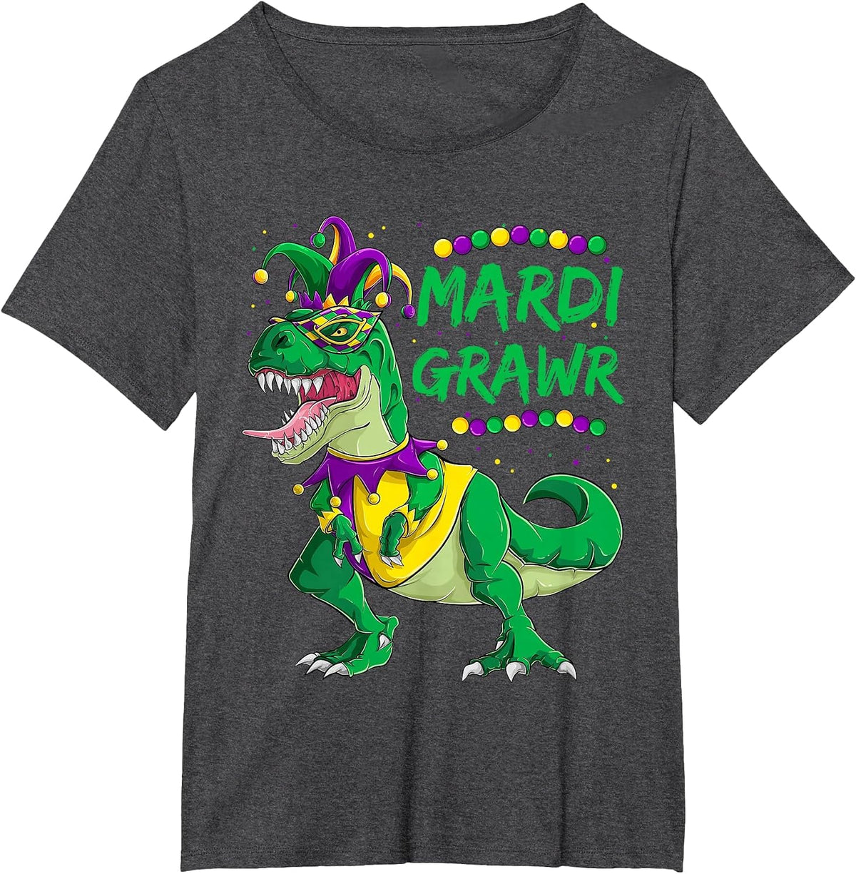 Mardi Grawr Dino Jester Outfit, Mardi Gras T Rex Kids Boys T-Shirt - Dark Heather Grey