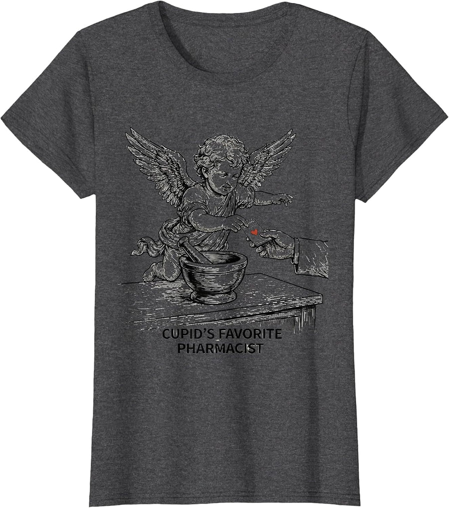Women's Cupid's Favorite Pharmacist Funny Valentine Pharmacist Gift T-Shirt - Dark Heather Grey