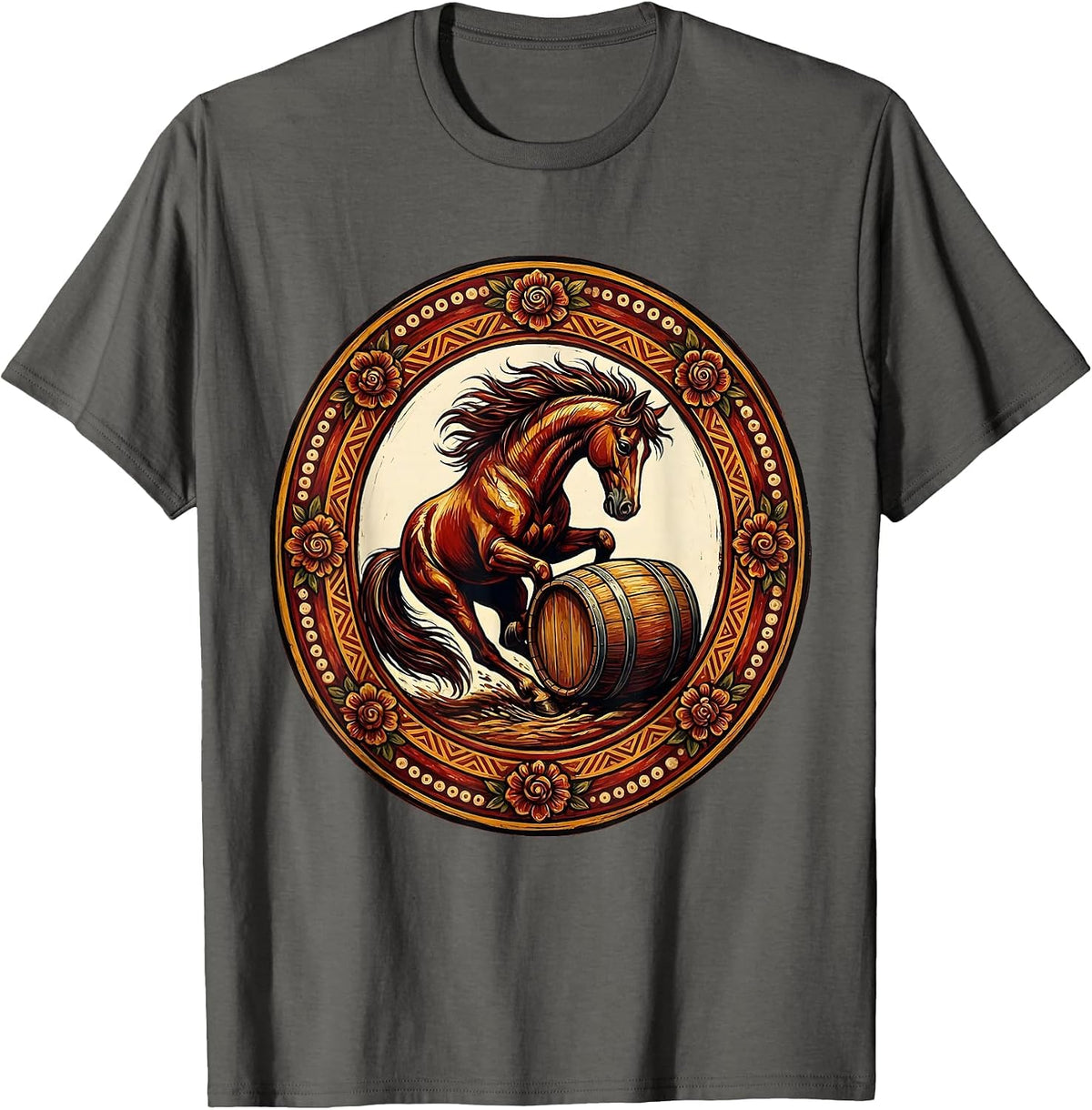 Barrel Racer Horse Leaning Into Turn Rodeo T-Shirt - Asphalt Grey