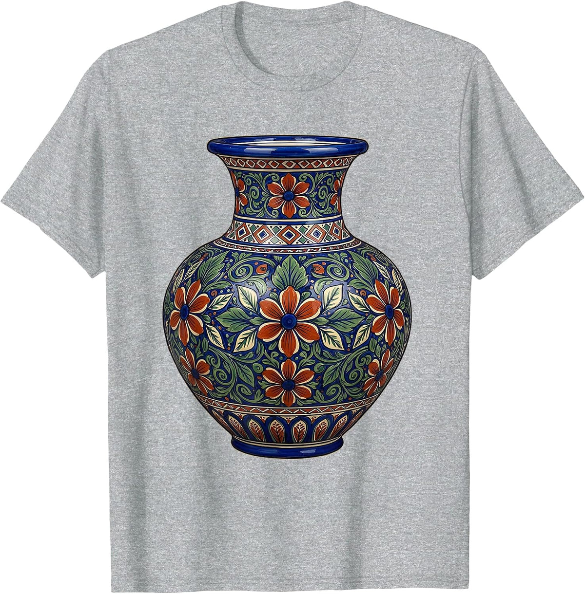 Men's Mexican Talavera Pottery Vase Floral Illustration T-Shirt - Heather Grey