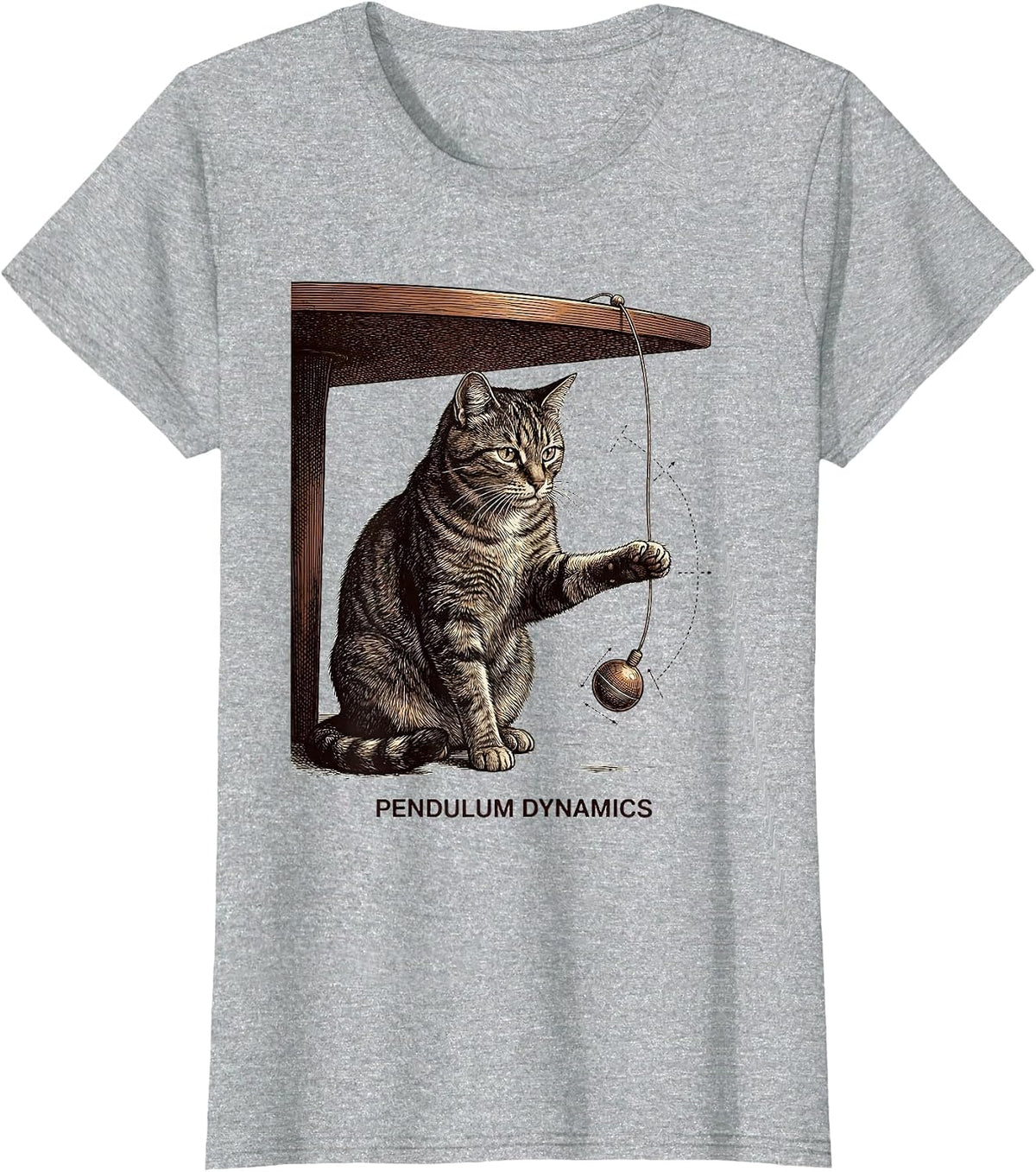 Pendulum Dynamics Funny Cat Physics Humor Science Teacher T-Shirt - Heather Grey