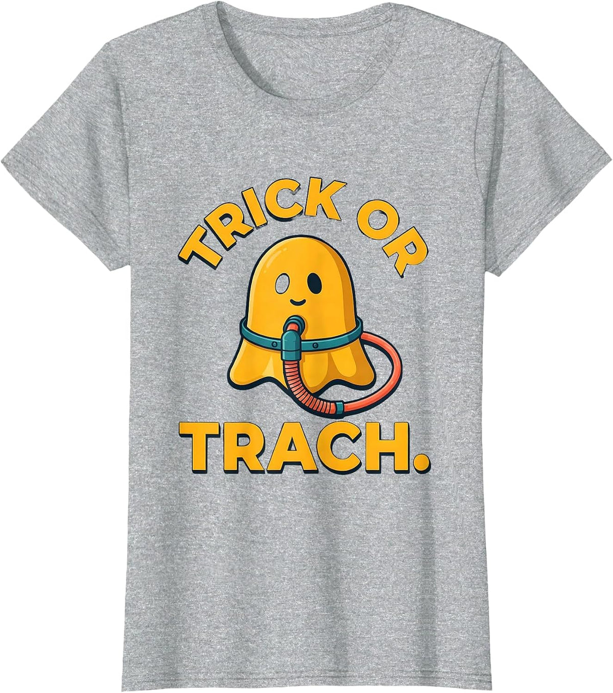 Trick Or Trach Flat Vector Halloween Respiratory Therapist T-Shirt - Heather Grey