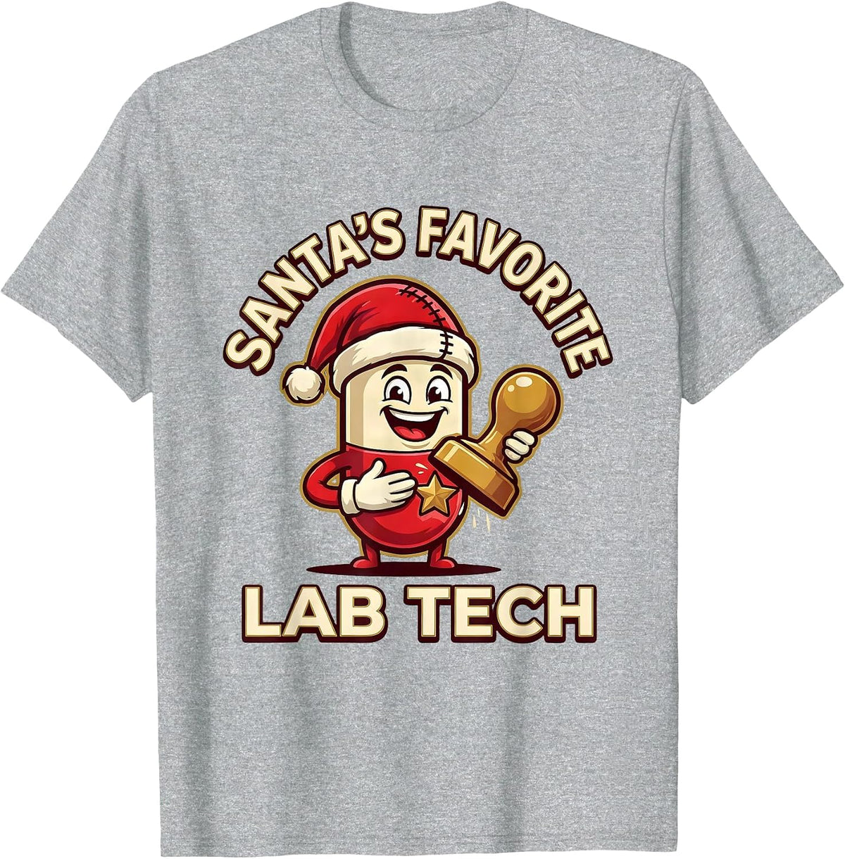 Men's Santa's Favorite Lab Tech Funny Pharmacy Tech Christmas T-Shirt - Heather Grey