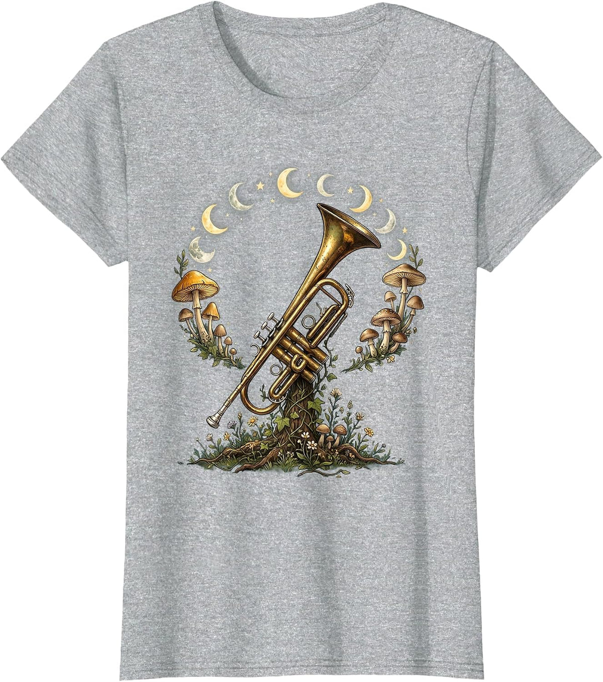 Trumpet Raised to the Sky Christian Faith Design T-Shirt - Heather Grey