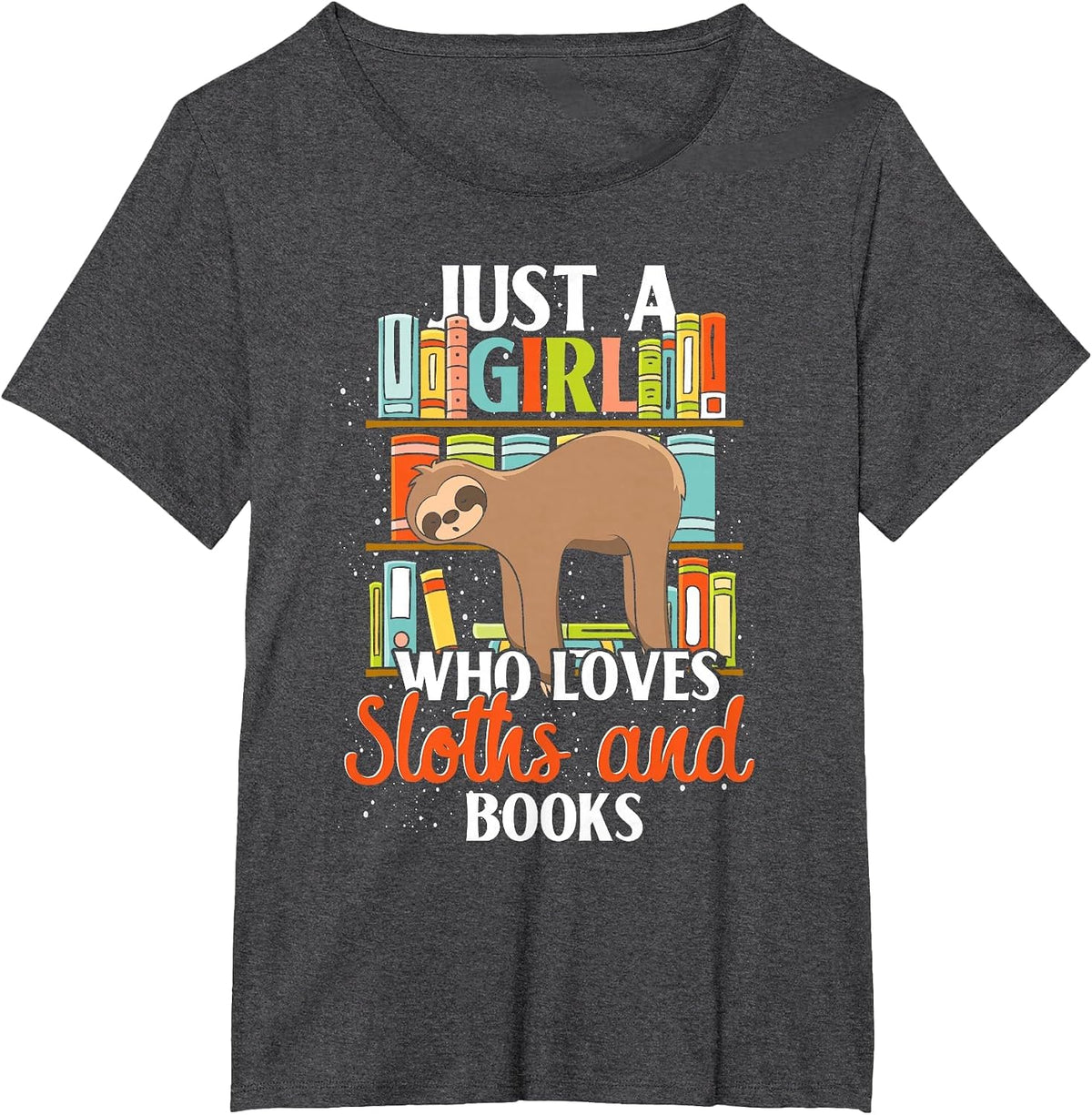 Tropical Zoo Animal Books Reading Sleeping Sloth Girl T-Shirt - Dark Heather Grey