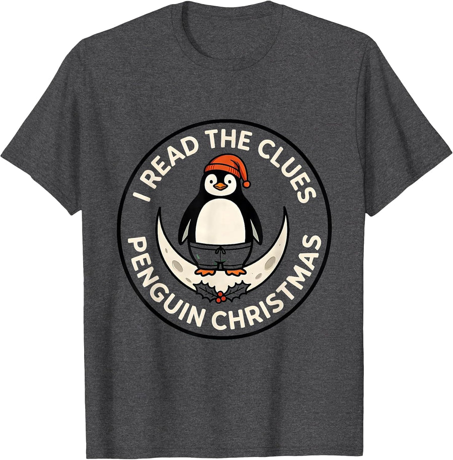 Men's I Read The Clues Penguin Christmas Funny Penguin Lover T-Shirt - Dark Heather Grey