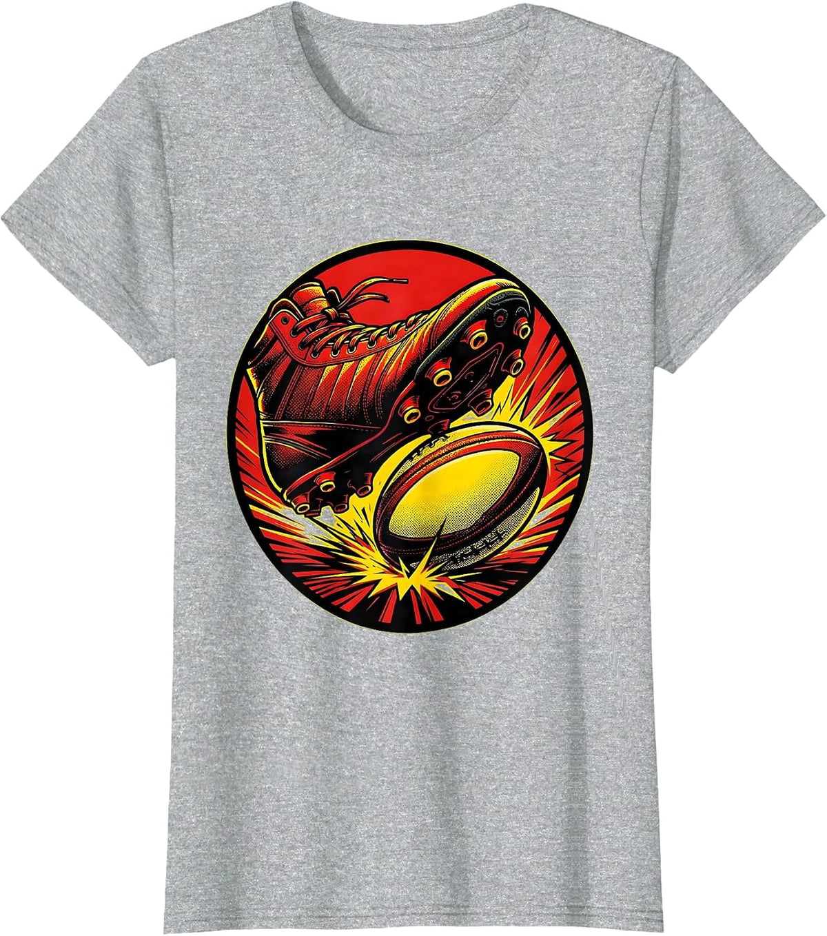 Rugby Boot Crashing Into Ball Graphic Tee T-Shirt - Heather Grey