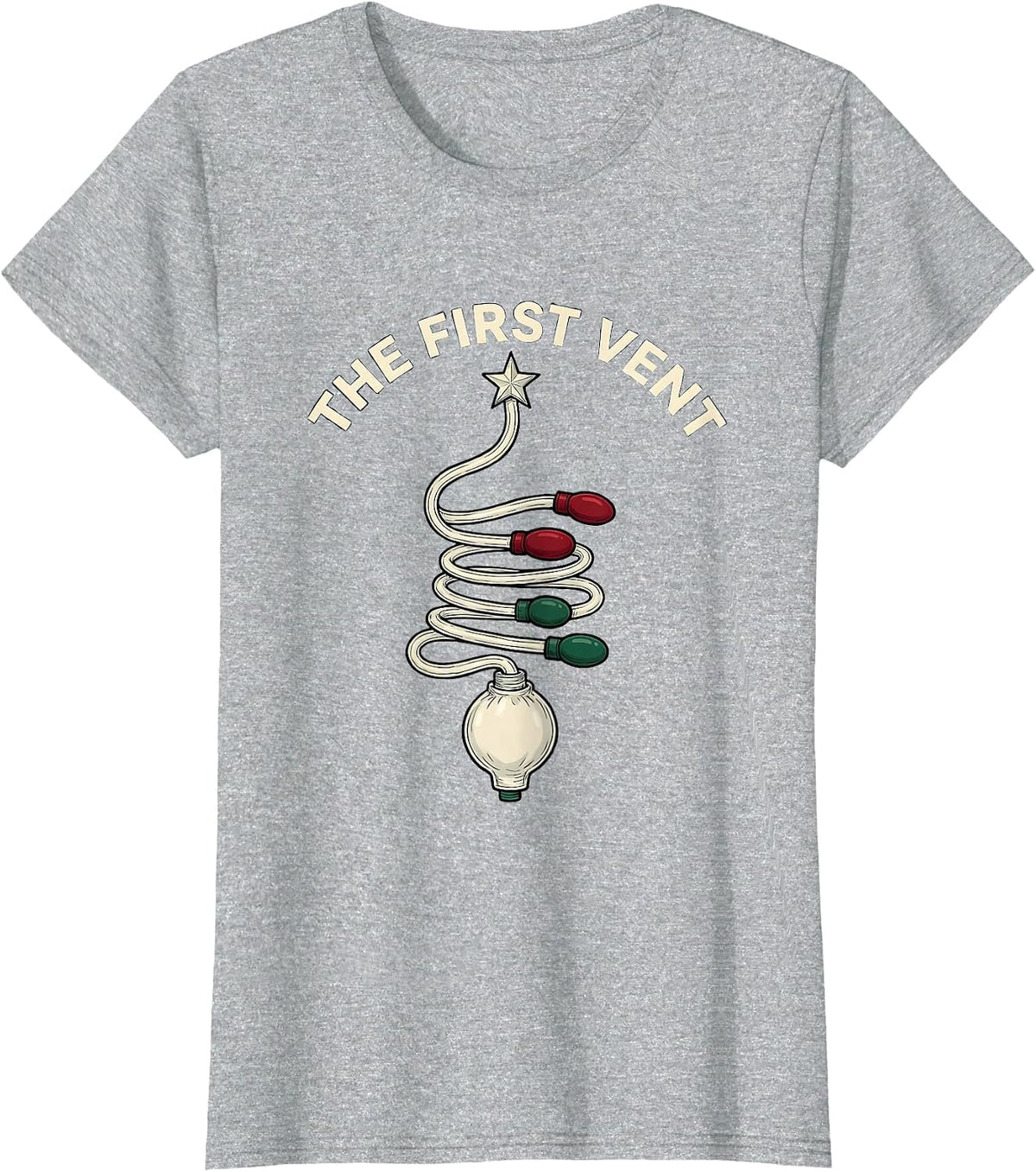 The First Vent Funny Respiratory Therapist Christmas RT T-Shirt - Heather Grey
