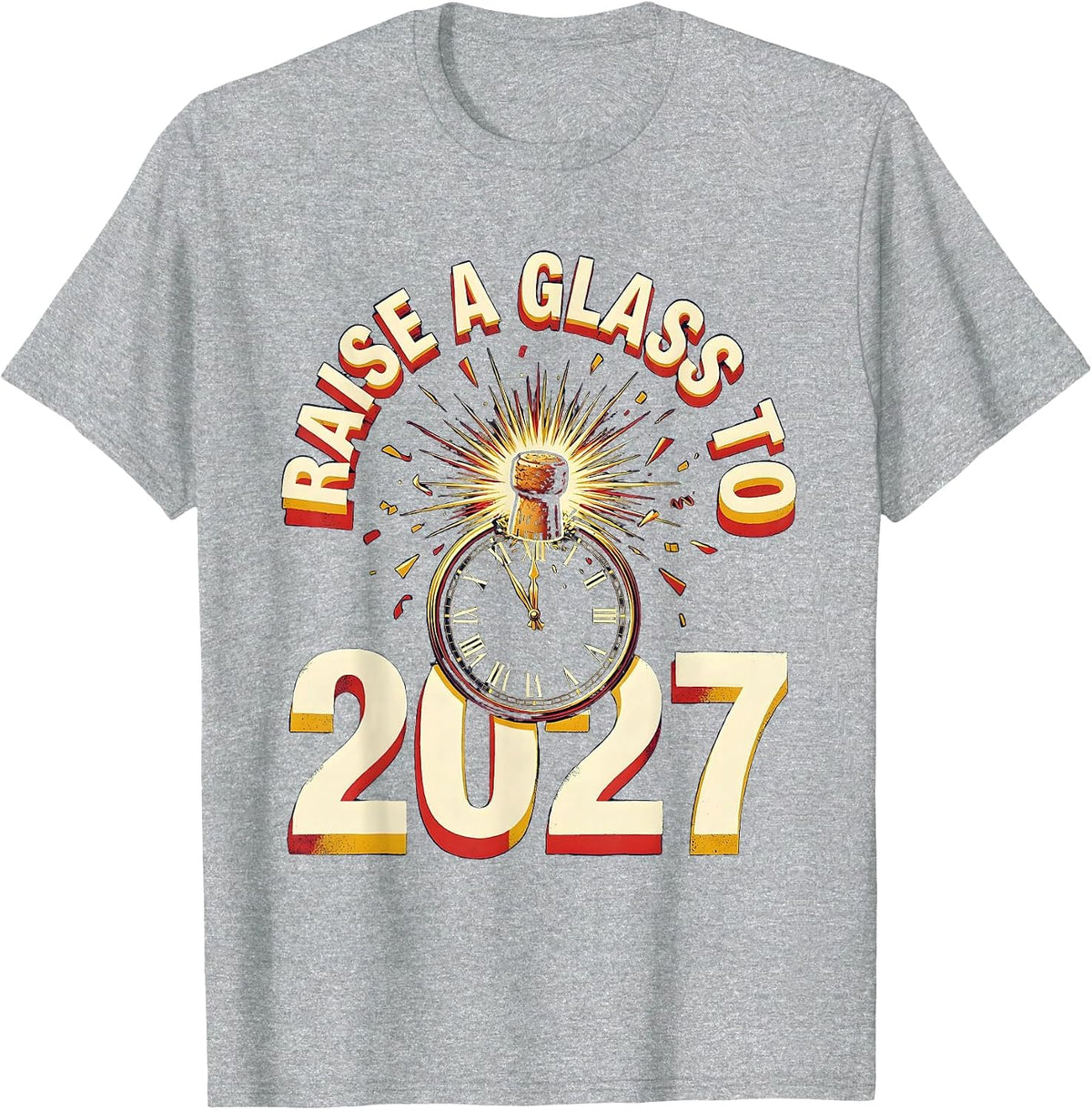 Men's Raise A Glass To 2027 Whimsical Party Countdown Novelty T-Shirt - Heather Grey