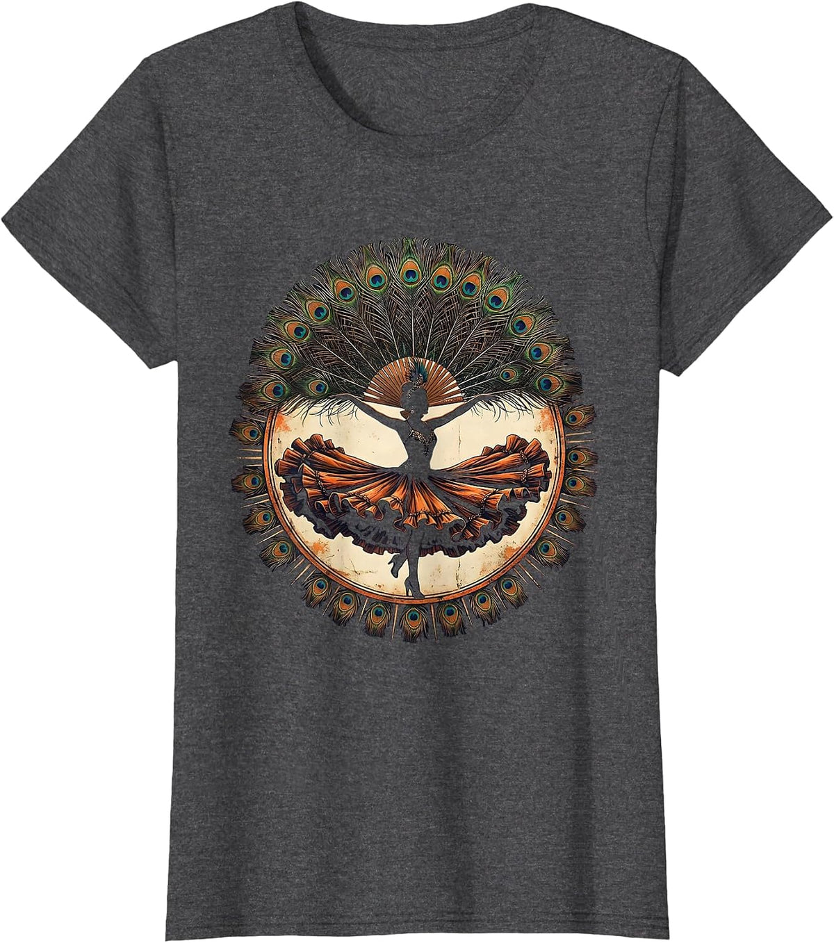 Women's Showgirl Era Spinning Fan Dance Illustration T-Shirt - Dark Heather Grey