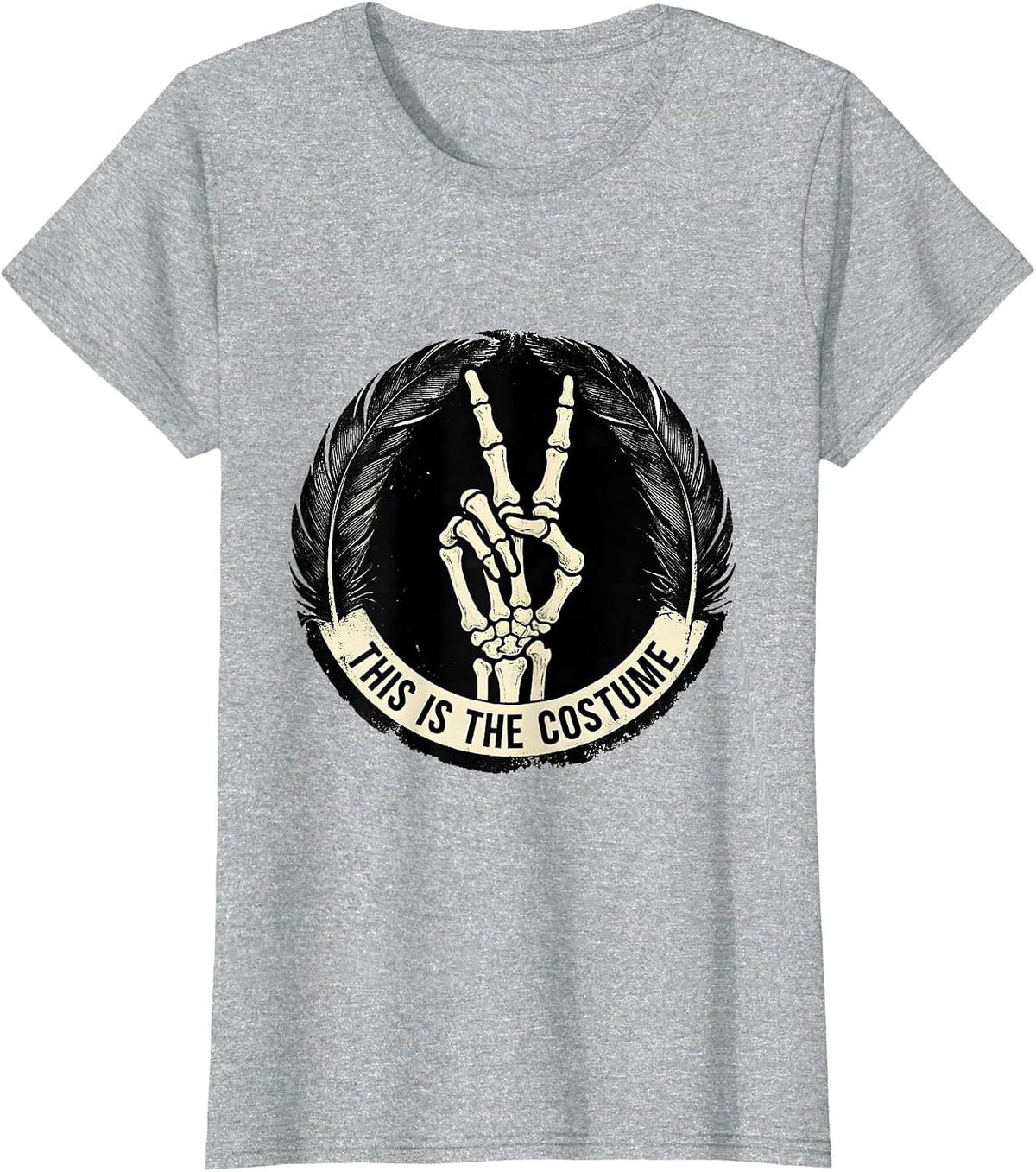 This Is The Costume Rubber Stamp Skeleton Hand Peace Sign T-Shirt - Heather Grey