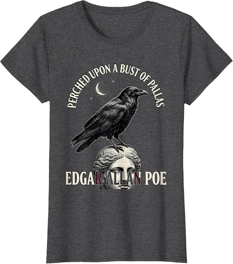 Women's Perched Upon A Bust Of Pallas — Edgar Allan Poe Gothic T-Shirt - Dark Heather Grey