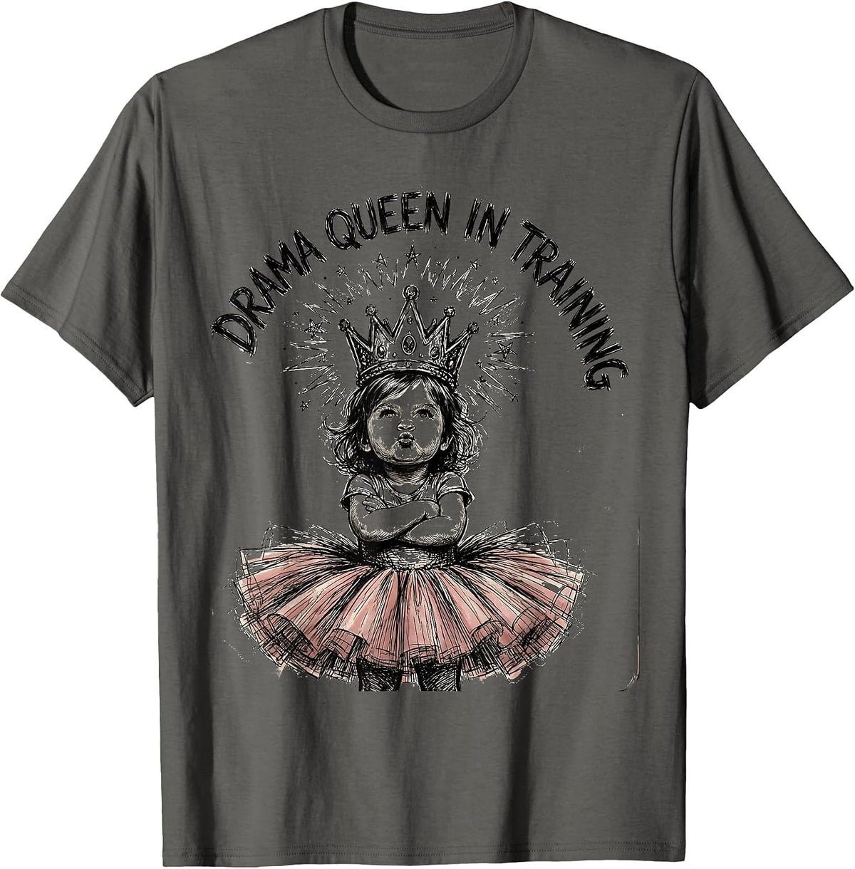 Drama Queen In Training Preschool Girl Design T-Shirt - Asphalt Grey