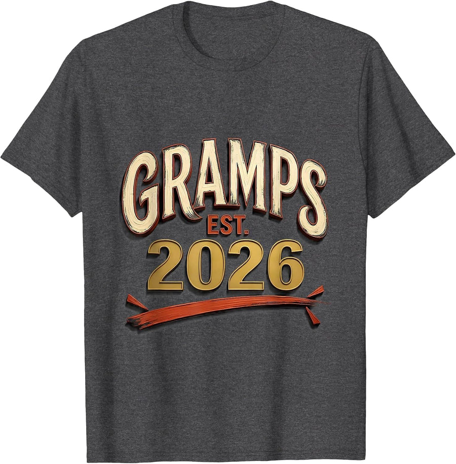 Men's Gramps Est. 2026 Funny New Grandpa Gift First Christmas T-Shirt - Dark Heather Grey