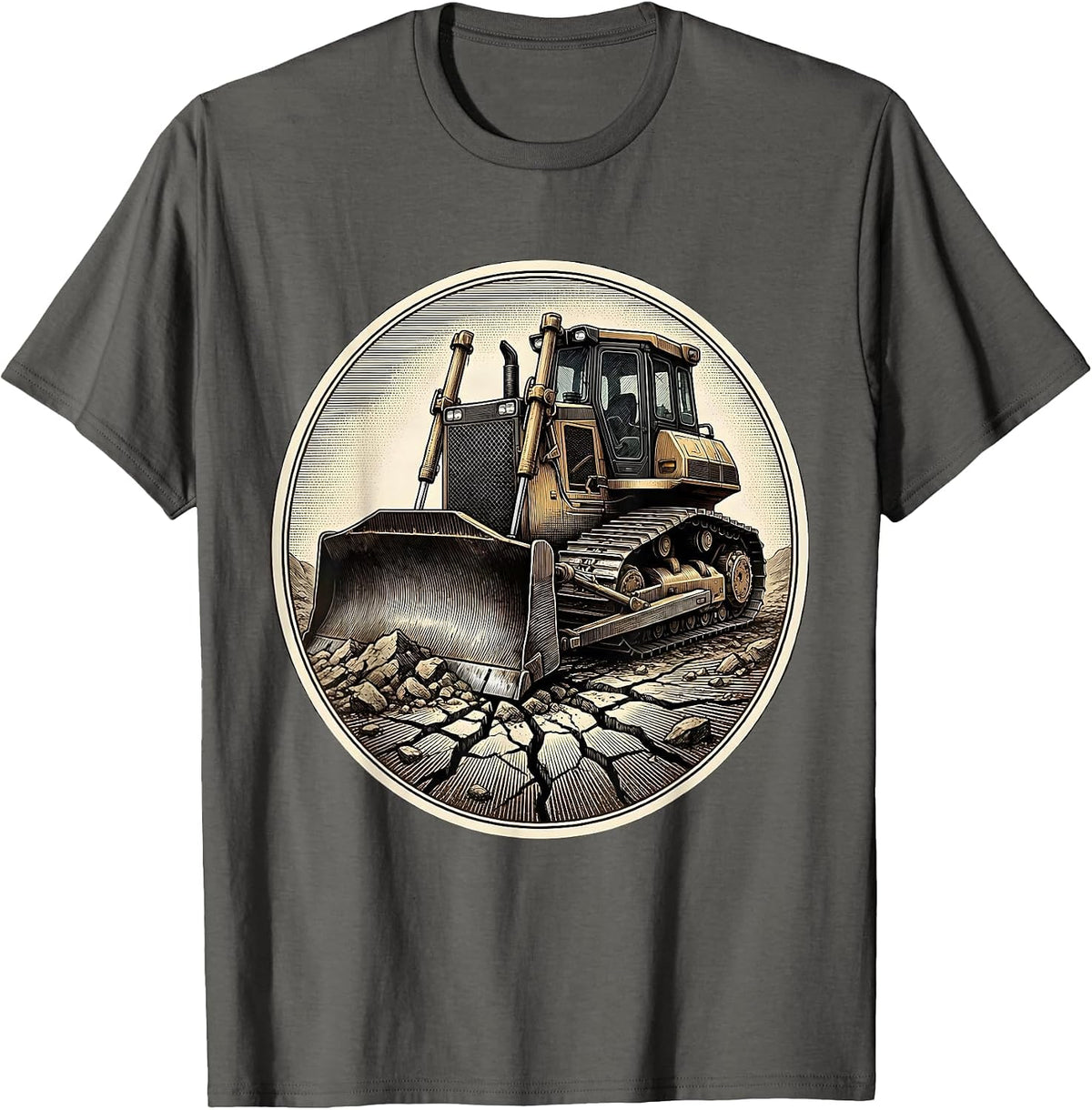 Bulldozer Cracked Earth Blue Collar Graphic T-Shirt - Asphalt Grey