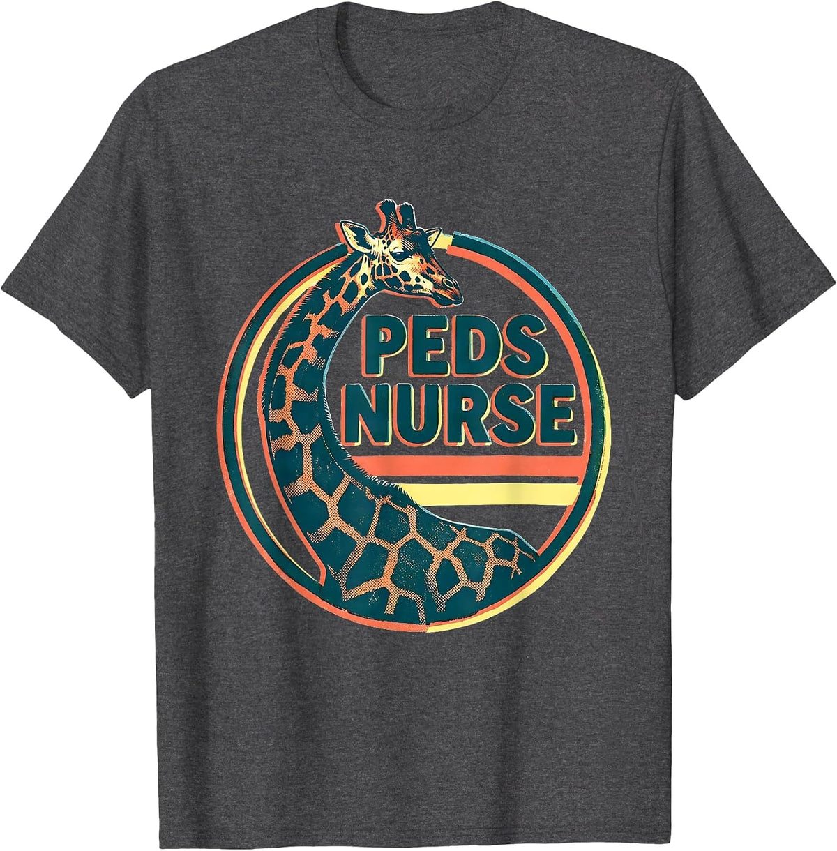 PEDS Nurse Cute Baby Giraffe Pediatric Nurse Practitioner T-Shirt - Dark Heather Grey