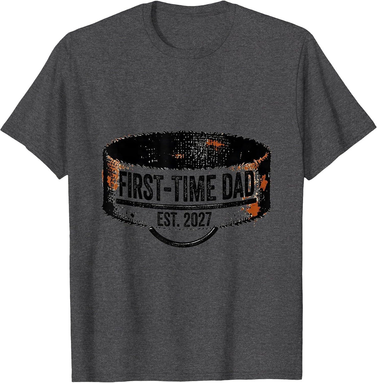 First-Time Dad Est. 2027 Rubber Stamp New Dad 2027 Gift T-Shirt - Dark Heather Grey