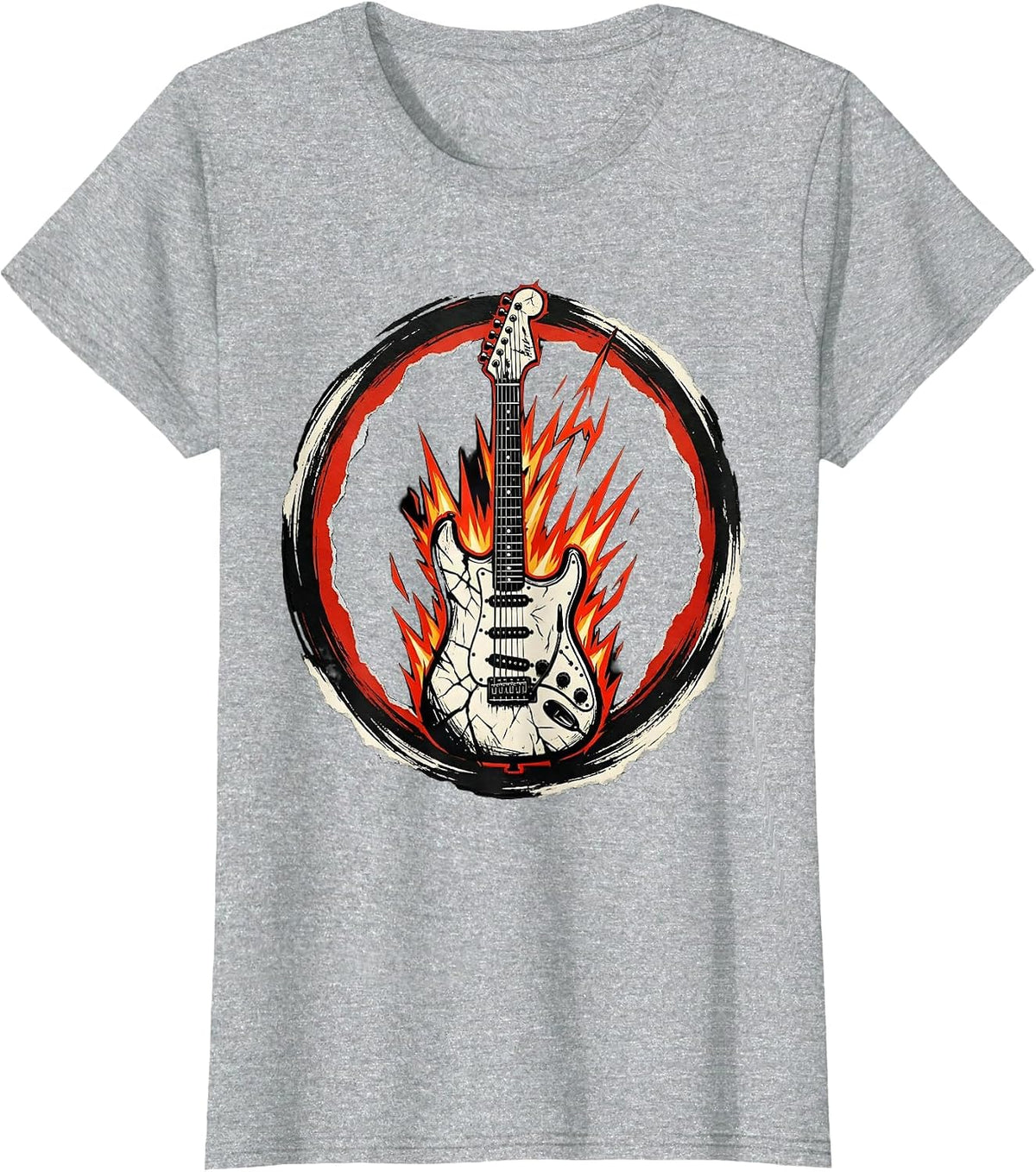 Flaming Electric Guitar Metal Graphic T-Shirt - Heather Grey
