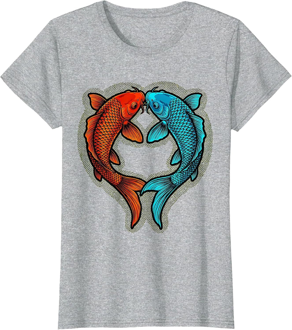 Koi Fish Heart Love Girlfriend Graphic T-Shirt - Heather Grey