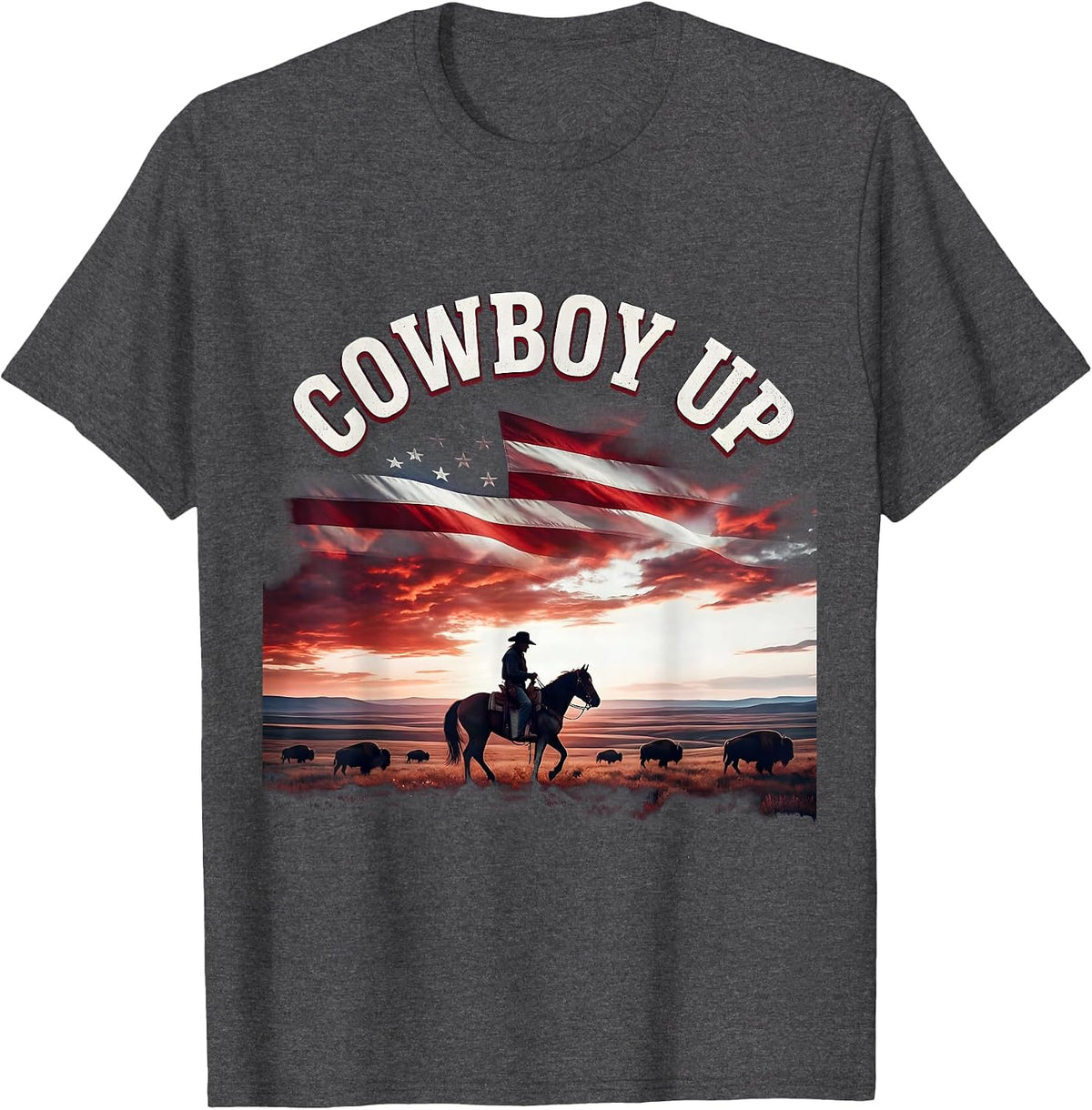 Cowboy Up Rodeo Graphic Design T-Shirt - Dark Heather Grey