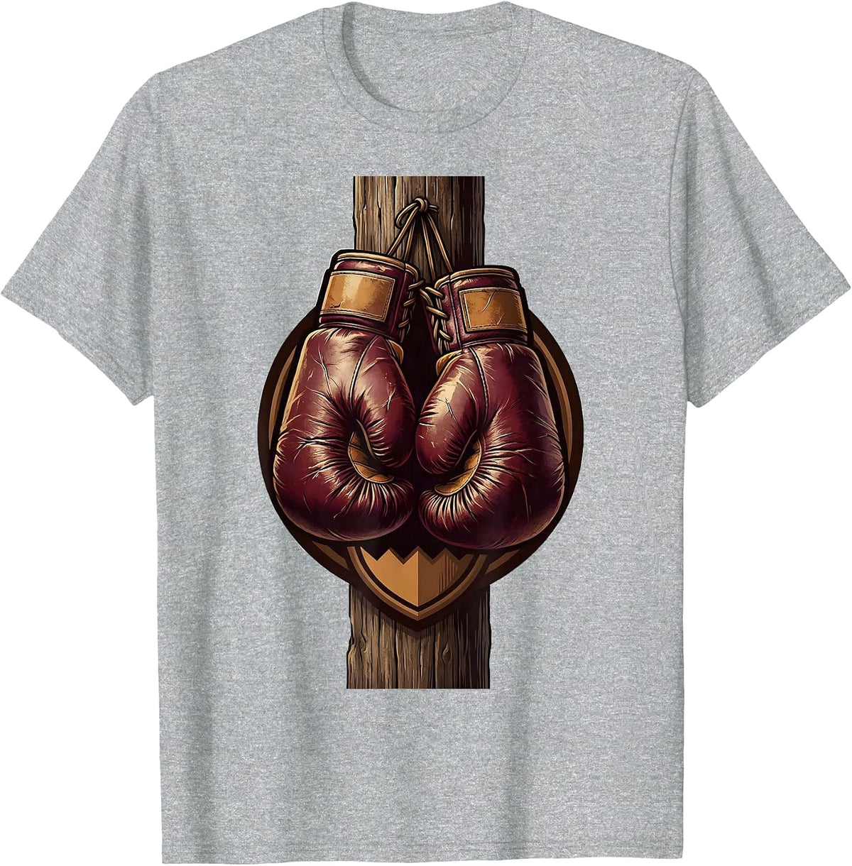 Men's Vintage Boxing Gloves Hanging on Wooden Post T-Shirt - Heather Grey
