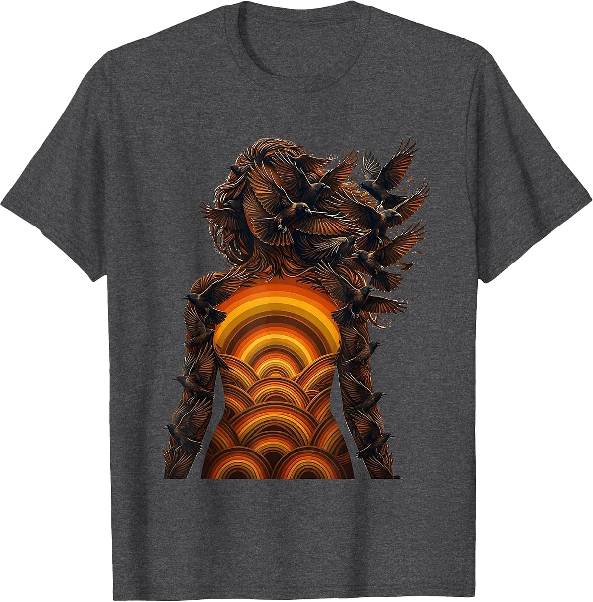 Crow Silhouette Nature Wildlife Art Design T-Shirt - Dark Heather Grey