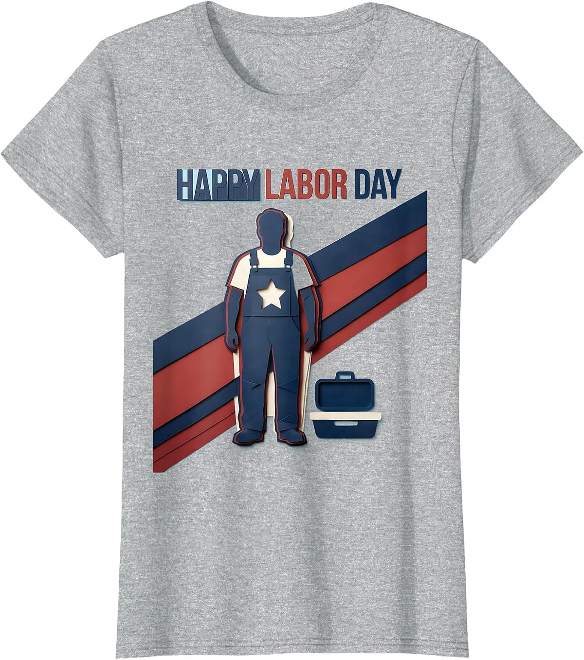 Happy Labor Day Patriotic Americana Tribute Paper Cutout T-Shirt - Heather Grey