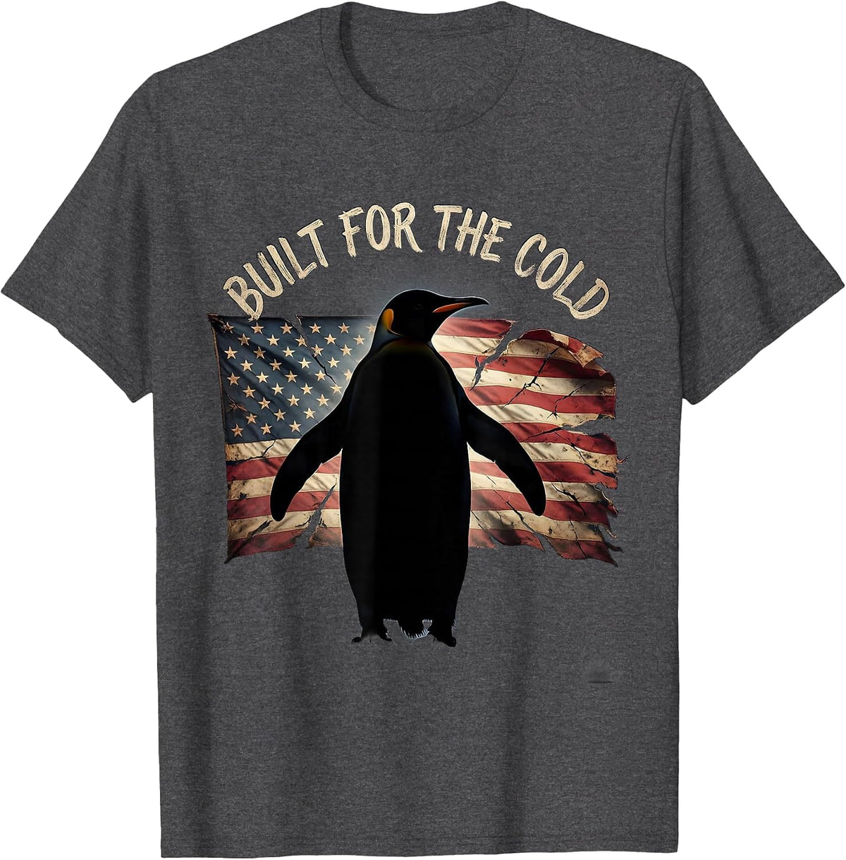 Built for the Cold Penguin Graphic Design T-Shirt - Dark Heather Grey