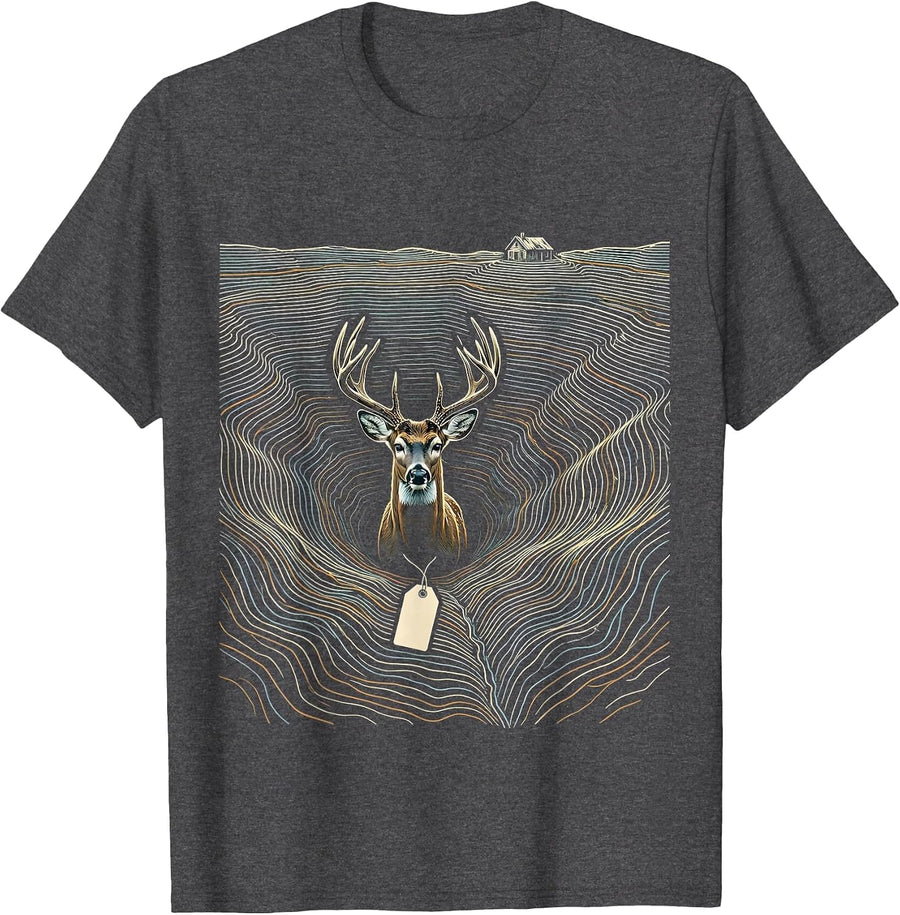 Men's Whitetail Buck Topographic Contour Deer Hunting Dad Humor T-Shirt - Dark Heather Grey