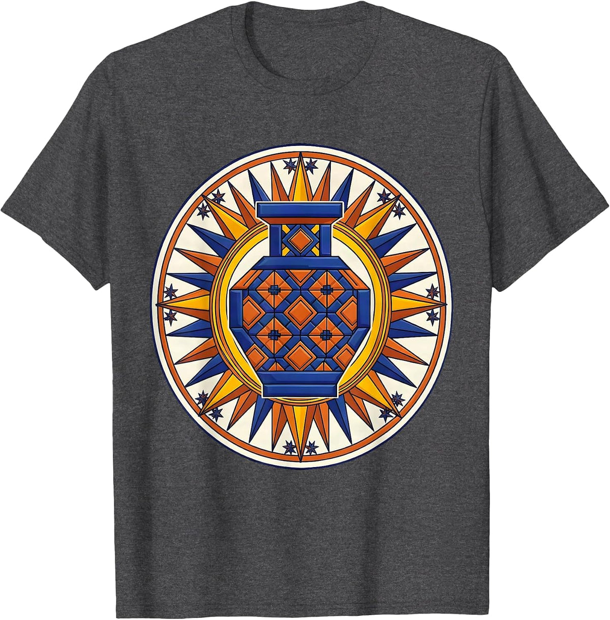 Men's Talavera Pottery Vase Mexican Folk Art Design T-Shirt - Dark Heather Grey