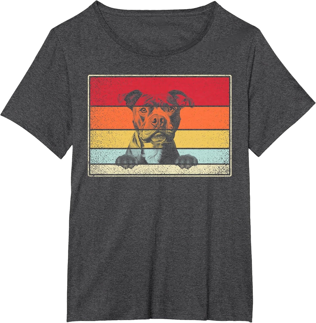 Staffy Dog Classic Retro Vintage Style T-Shirt - Dark Heather Grey